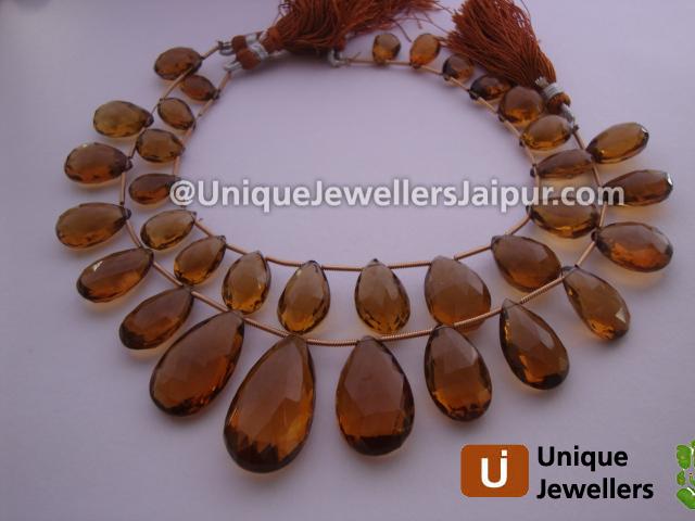 Cognac Quartz Faceted Pear Beads